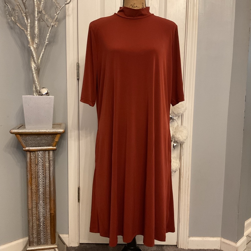 Susan Graver Liquid Knit Mock-Neck Elbow-Sleeve Dress - Picture 2 of 5